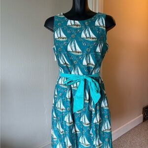 Garnet Hill Sailboat Print Teal Dress